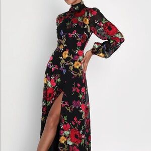 Graceful Black Floral Burnout Backless Maxi Dress
